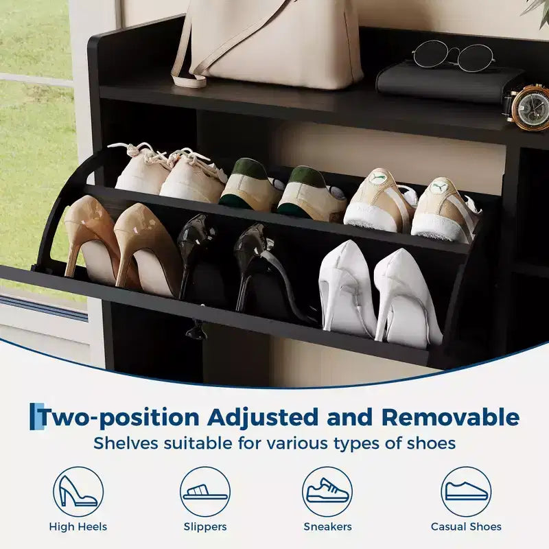 Meuble à chaussures autoportant pour entrée avec 3 tiroirs basculants, Organisateur de rangement à chaussures en bois moderne avec pieds en métal pour couloir et petits espaces
