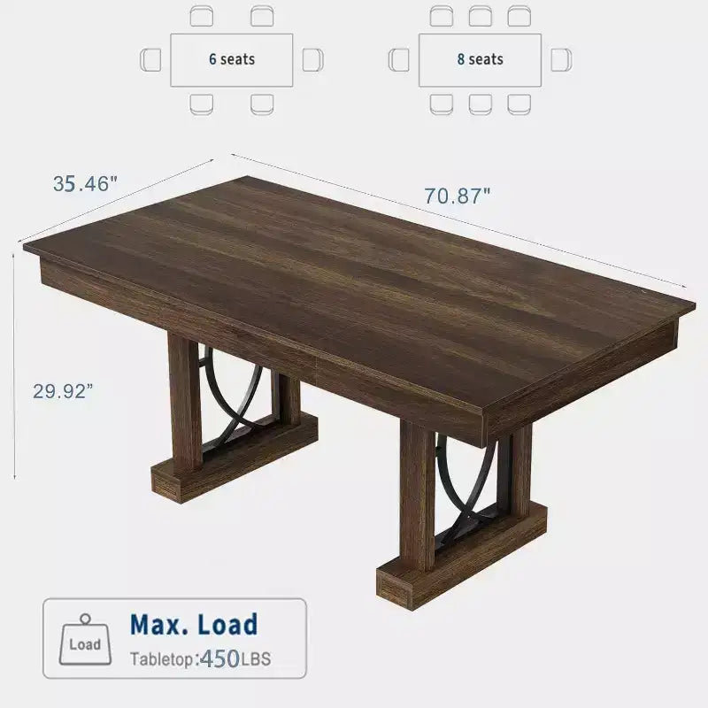 Table à manger rectangulaire en bois, style ferme, de 71 po, pour 6 à 8 personnes, table de cuisine avec 2 grands tiroirs et plateau épais, cadre robuste pour grande famille