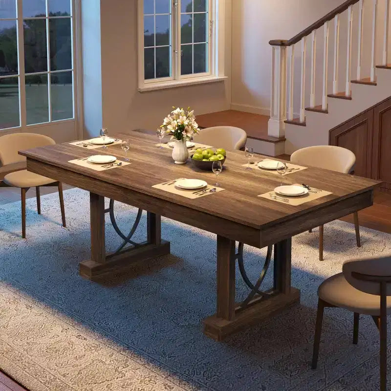 Table à manger rectangulaire en bois, style ferme, de 71 po, pour 6 à 8 personnes, table de cuisine avec 2 grands tiroirs et plateau épais, cadre robuste pour grande famille