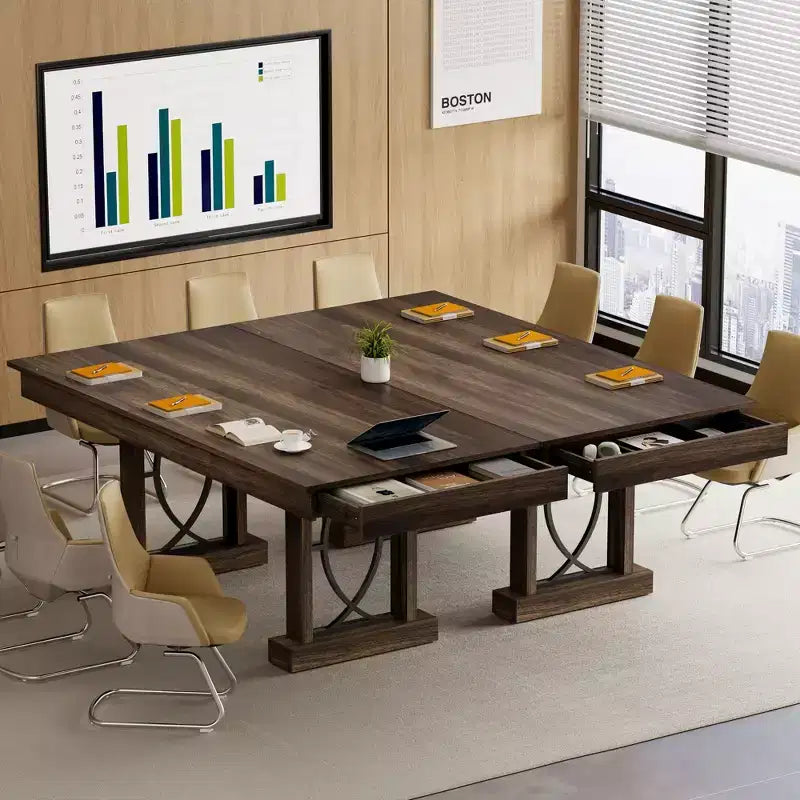 Table à manger rectangulaire en bois, style ferme, de 71 po, pour 6 à 8 personnes, table de cuisine avec 2 grands tiroirs et plateau épais, cadre robuste pour grande famille