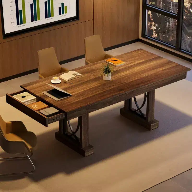 Table à manger rectangulaire en bois, style ferme, de 71 po, pour 6 à 8 personnes, table de cuisine avec 2 grands tiroirs et plateau épais, cadre robuste pour grande famille