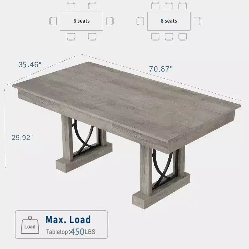 Table à manger rectangulaire en bois, style ferme, de 71 po, pour 6 à 8 personnes, table de cuisine avec 2 grands tiroirs et plateau épais, cadre robuste pour grande famille