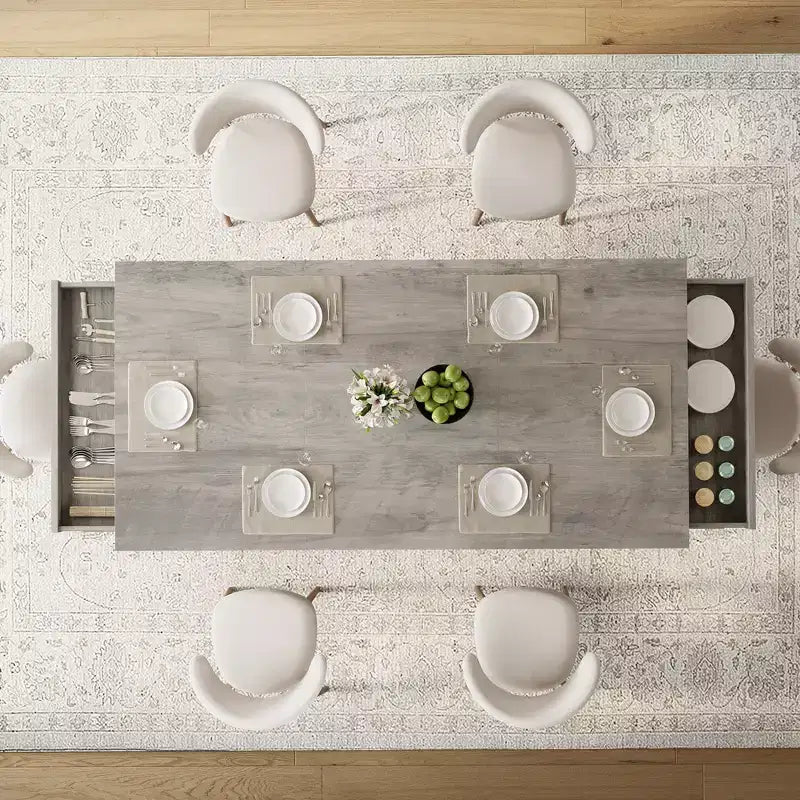 Table à manger rectangulaire en bois, style ferme, de 71 po, pour 6 à 8 personnes, table de cuisine avec 2 grands tiroirs et plateau épais, cadre robuste pour grande famille