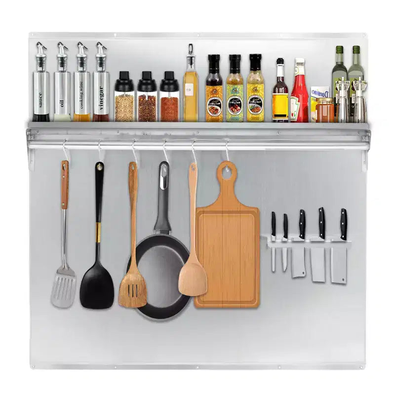 Dosseret de cuisinière en acier inoxydable avec étagère de rangement et porte-couteaux, protection murale avec trous de pré-installation