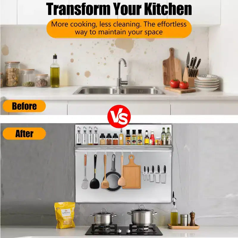 Dosseret de cuisinière en acier inoxydable avec étagère de rangement et porte-couteaux, protection murale avec trous de pré-installation