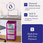 HOMZ Chariot de rangement 3 tiroirs avec roulettes amovibles, moyen, cadre violet