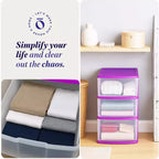 HOMZ Chariot de rangement 3 tiroirs avec roulettes amovibles, moyen, cadre violet