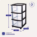 HOMZ Chariot de rangement 3 tiroirs avec roulettes amovibles, moyen, cadre violet
