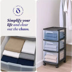 HOMZ Chariot de rangement 3 tiroirs avec roulettes amovibles, moyen, cadre violet