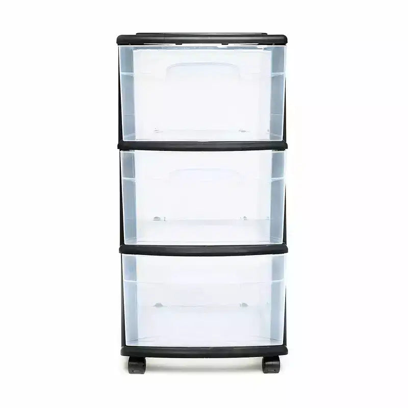 HOMZ Chariot de rangement 3 tiroirs avec roulettes amovibles, moyen, cadre violet