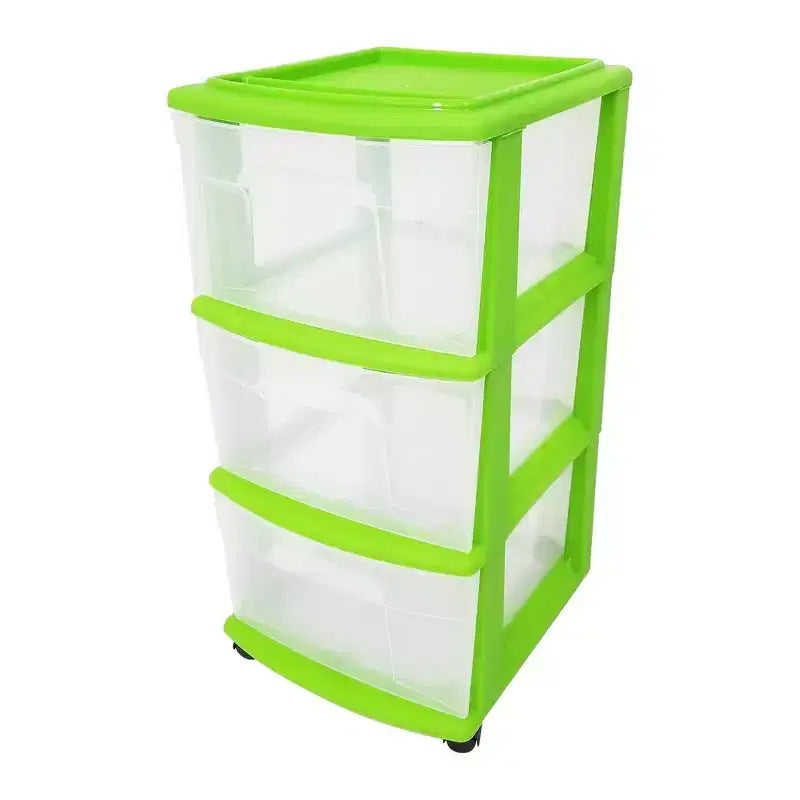 HOMZ Chariot de rangement 3 tiroirs avec roulettes amovibles, moyen, cadre violet