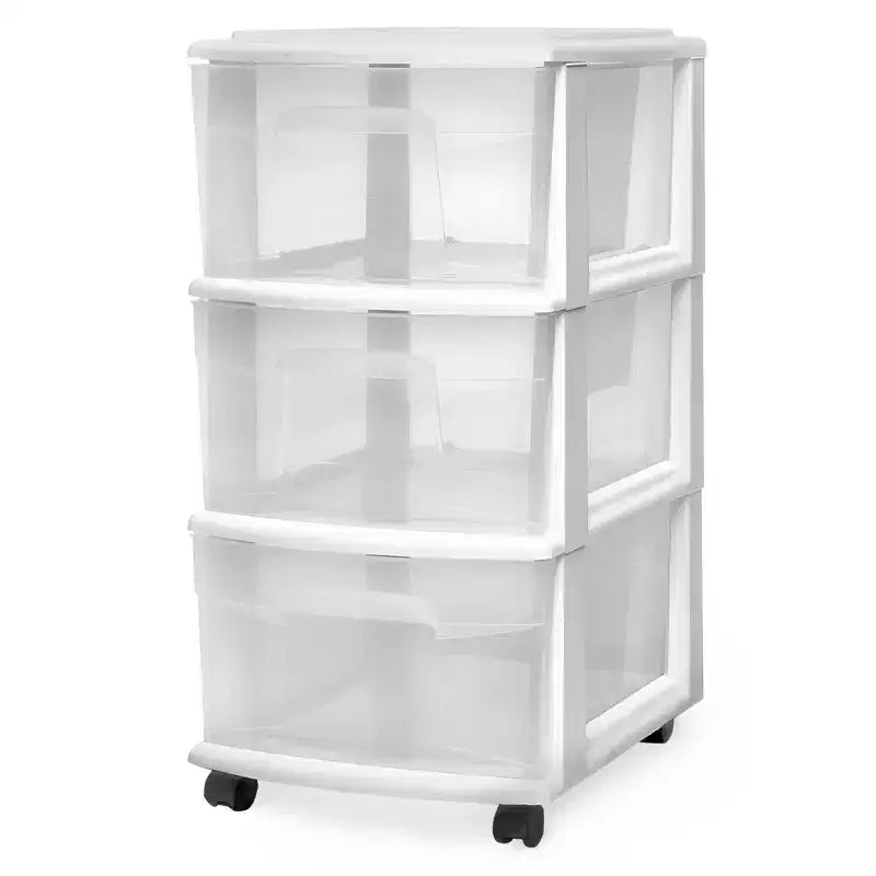 HOMZ Chariot de rangement 3 tiroirs avec roulettes amovibles, moyen, cadre violet