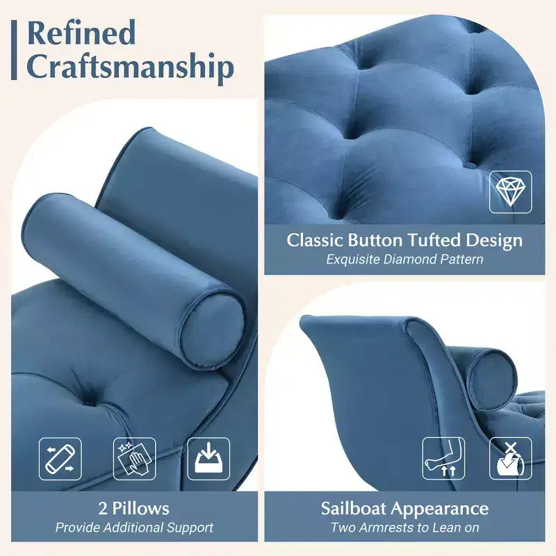 Banc de bout de lit Whisen, pouf de rangement, banc d'entrée avec velours capitonné, accoudoirs roulés, 2 coussins détachables, pieds en chêne massif, assemblage facile