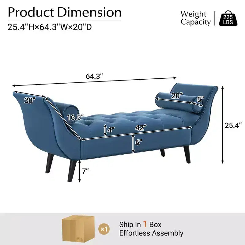 Banc de bout de lit Whisen, pouf de rangement, banc d'entrée avec velours capitonné, accoudoirs roulés, 2 coussins détachables, pieds en chêne massif, assemblage facile