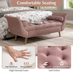 Banc de bout de lit Whisen, pouf de rangement, banc d'entrée avec velours capitonné, accoudoirs roulés, 2 coussins détachables, pieds en chêne massif, assemblage facile