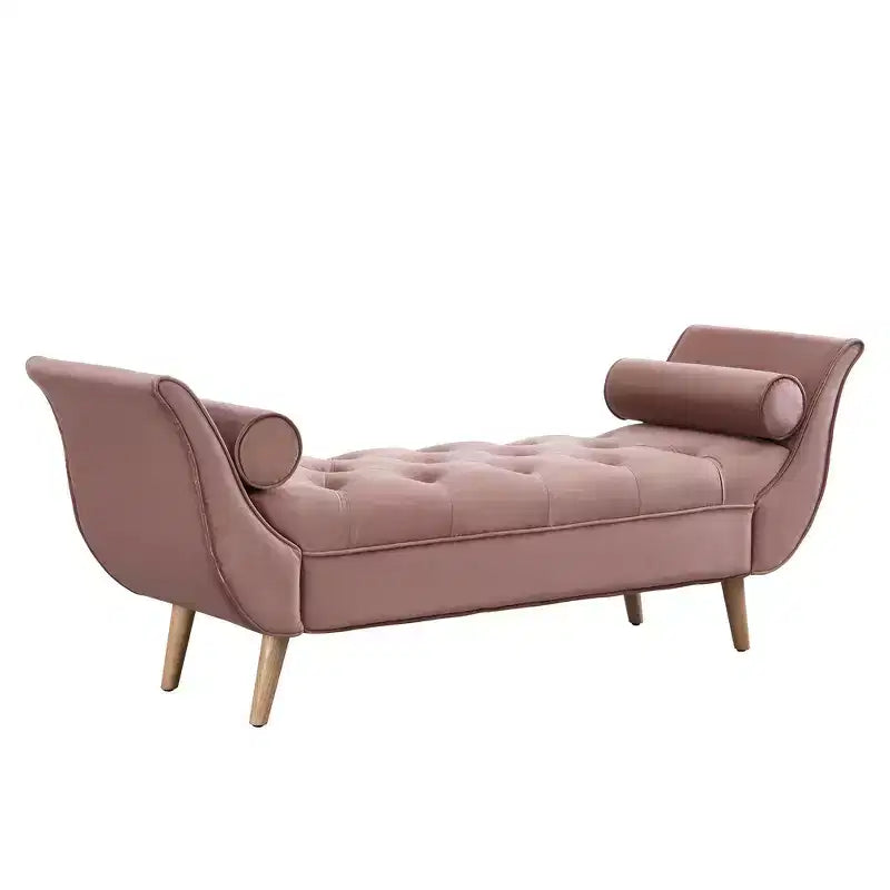Banc de bout de lit Whisen, pouf de rangement, banc d'entrée avec velours capitonné, accoudoirs roulés, 2 coussins détachables, pieds en chêne massif, assemblage facile