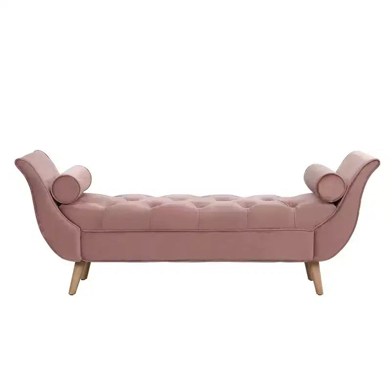 Banc de bout de lit Whisen, pouf de rangement, banc d'entrée avec velours capitonné, accoudoirs roulés, 2 coussins détachables, pieds en chêne massif, assemblage facile