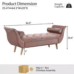 Banc de bout de lit Whisen, pouf de rangement, banc d'entrée avec velours capitonné, accoudoirs roulés, 2 coussins détachables, pieds en chêne massif, assemblage facile