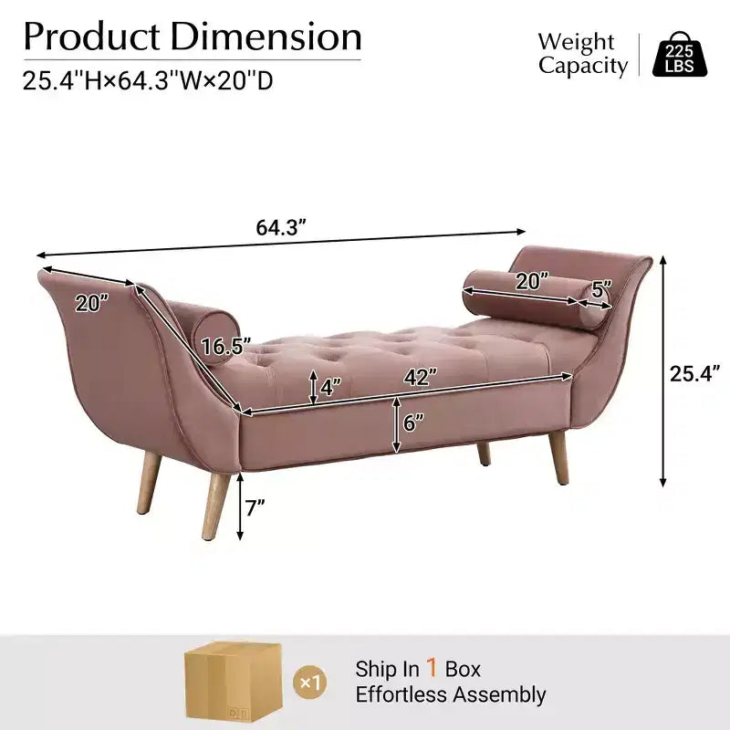 Banc de bout de lit Whisen, pouf de rangement, banc d'entrée avec velours capitonné, accoudoirs roulés, 2 coussins détachables, pieds en chêne massif, assemblage facile