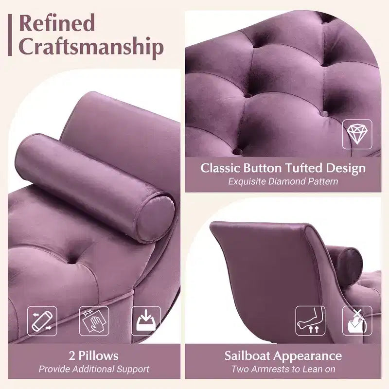 Banc de bout de lit Whisen, pouf de rangement, banc d'entrée avec velours capitonné, accoudoirs roulés, 2 coussins détachables, pieds en chêne massif, assemblage facile