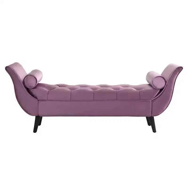 Banc de bout de lit Whisen, pouf de rangement, banc d'entrée avec velours capitonné, accoudoirs roulés, 2 coussins détachables, pieds en chêne massif, assemblage facile