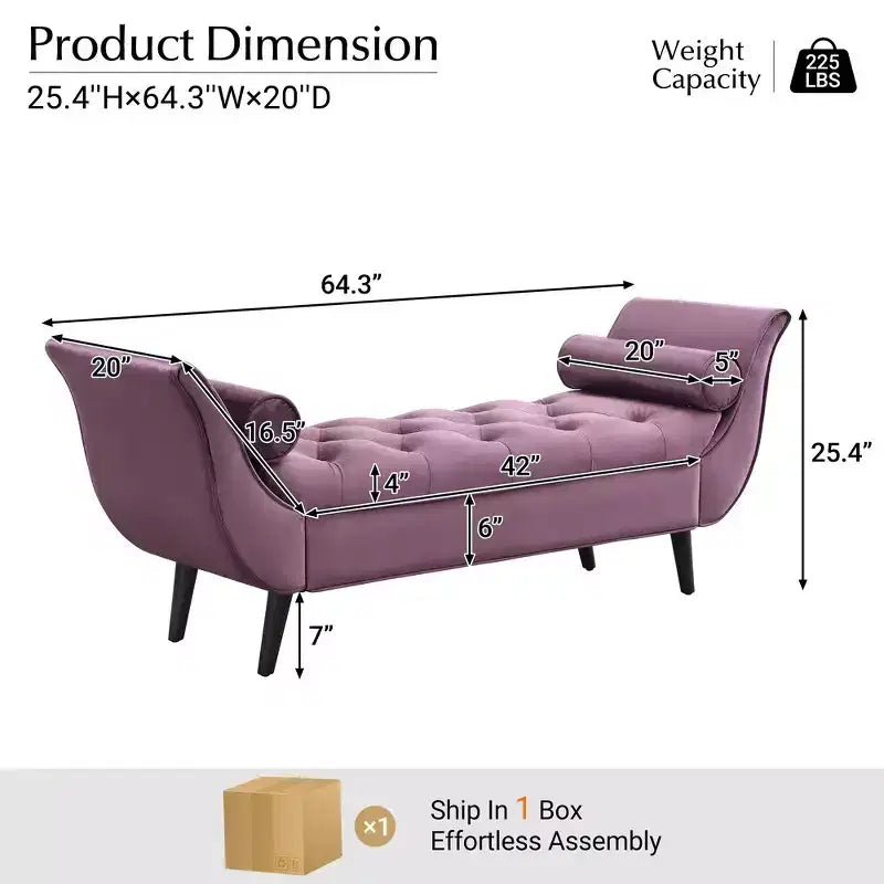 Banc de bout de lit Whisen, pouf de rangement, banc d'entrée avec velours capitonné, accoudoirs roulés, 2 coussins détachables, pieds en chêne massif, assemblage facile