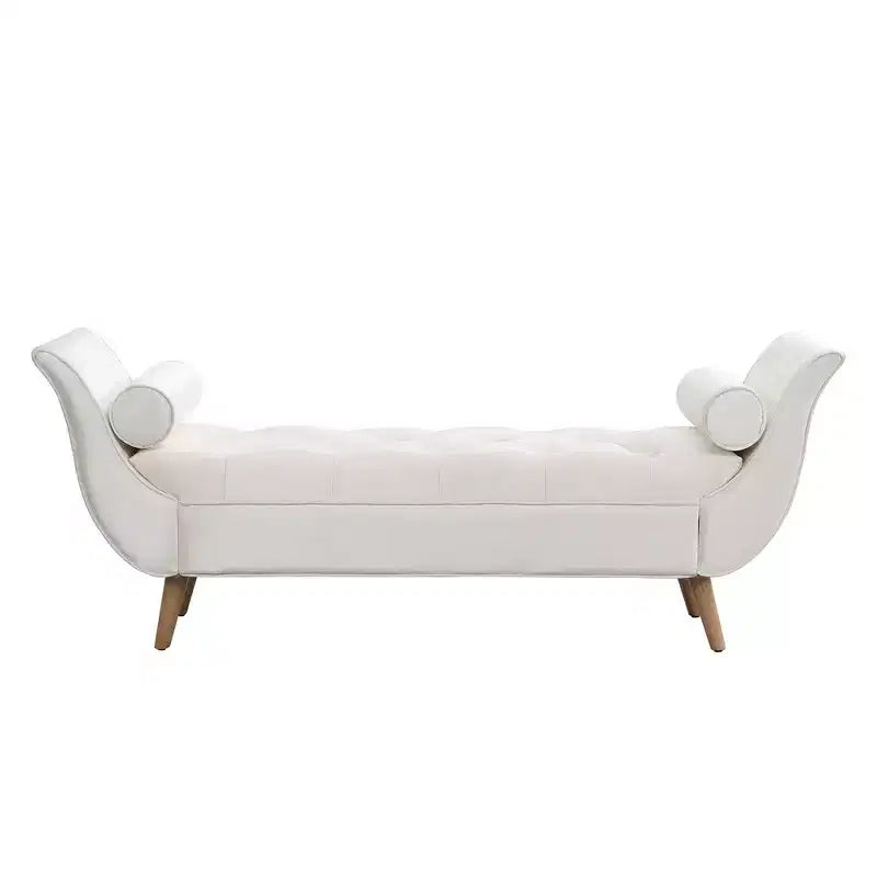 Banc de bout de lit Whisen, pouf de rangement, banc d'entrée avec velours capitonné, accoudoirs roulés, 2 coussins détachables, pieds en chêne massif, assemblage facile