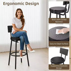 Zevemomo Ensemble table de bar ronde 4 pièces de 28,9 po avec 3 tabourets rembourrés épais avec dossier pour petit espace, bistro, noir