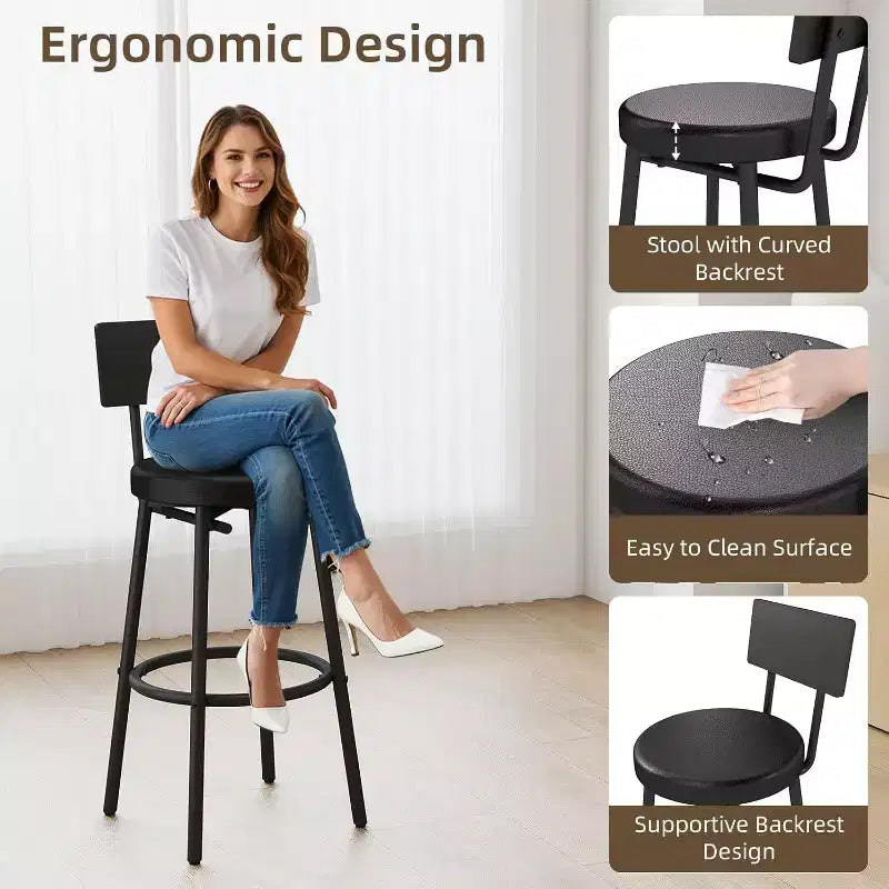 Zevemomo Ensemble table de bar ronde 4 pièces de 28,9 po avec 3 tabourets rembourrés épais avec dossier pour petit espace, bistro, noir