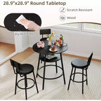Zevemomo Ensemble table de bar ronde 4 pièces de 28,9 po avec 3 tabourets rembourrés épais avec dossier pour petit espace, bistro, noir