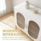 Meuble vitrine en métal blanc à double arche et verre cannelé, meuble de rangement à 2 portes vitrées avec étagères réglables, buffet moderne pour salon, salle à manger