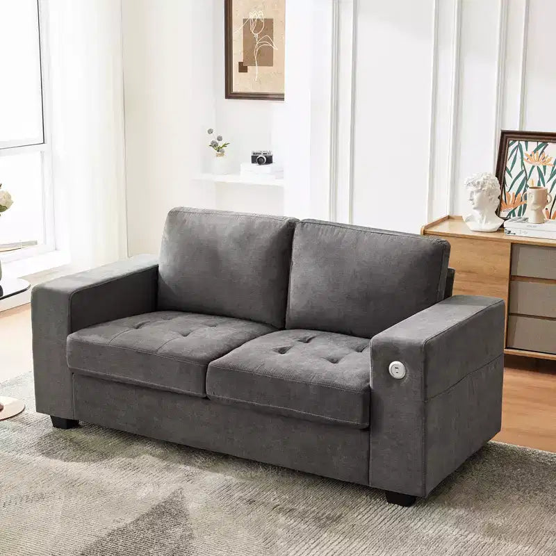 Canapé double minimaliste surdimensionné 71 - Canapé 2 places moderne en chenille, assise profonde, accoudoirs larges, poches de rangement latérales, housse de coussin lavable