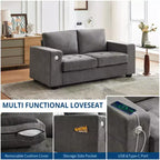 Canapé double minimaliste surdimensionné 71 - Canapé 2 places moderne en chenille, assise profonde, accoudoirs larges, poches de rangement latérales, housse de coussin lavable