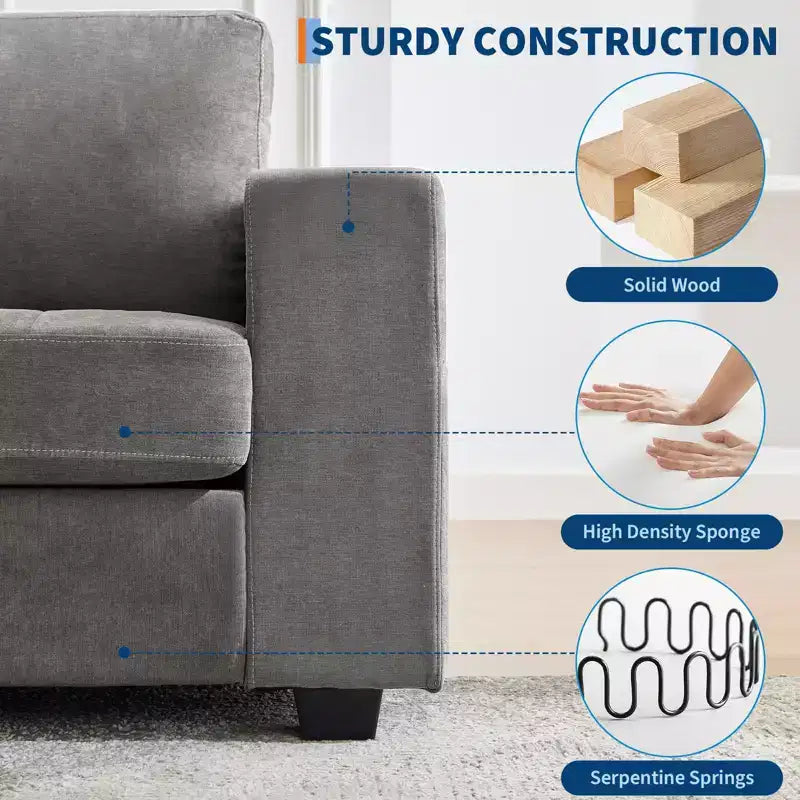 Canapé double minimaliste surdimensionné 71 - Canapé 2 places moderne en chenille, assise profonde, accoudoirs larges, poches de rangement latérales, housse de coussin lavable