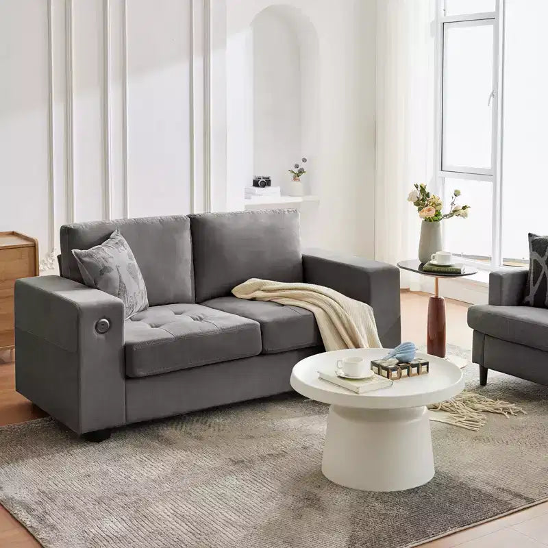 Canapé double minimaliste surdimensionné 71 - Canapé 2 places moderne en chenille, assise profonde, accoudoirs larges, poches de rangement latérales, housse de coussin lavable