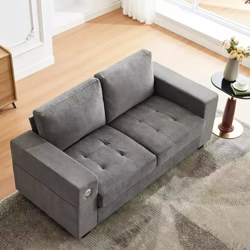 Canapé double minimaliste surdimensionné 71 - Canapé 2 places moderne en chenille, assise profonde, accoudoirs larges, poches de rangement latérales, housse de coussin lavable