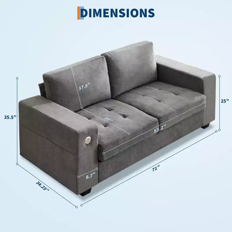 Canapé double minimaliste surdimensionné 71 - Canapé 2 places moderne en chenille, assise profonde, accoudoirs larges, poches de rangement latérales, housse de coussin lavable