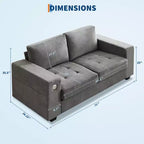 Canapé double minimaliste surdimensionné 71 - Canapé 2 places moderne en chenille, assise profonde, accoudoirs larges, poches de rangement latérales, housse de coussin lavable
