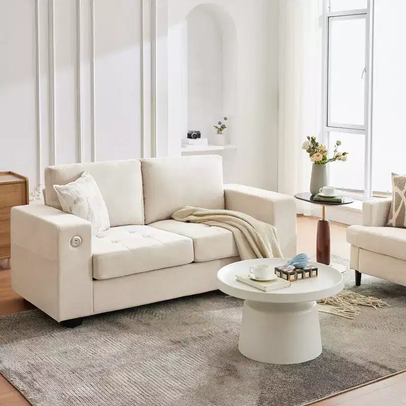Canapé double minimaliste surdimensionné 71 - Canapé 2 places moderne en chenille, assise profonde, accoudoirs larges, poches de rangement latérales, housse de coussin lavable