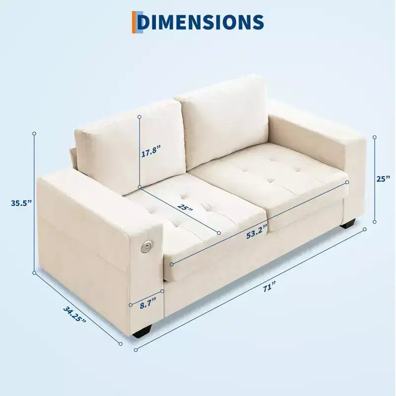 Canapé double minimaliste surdimensionné 71 - Canapé 2 places moderne en chenille, assise profonde, accoudoirs larges, poches de rangement latérales, housse de coussin lavable