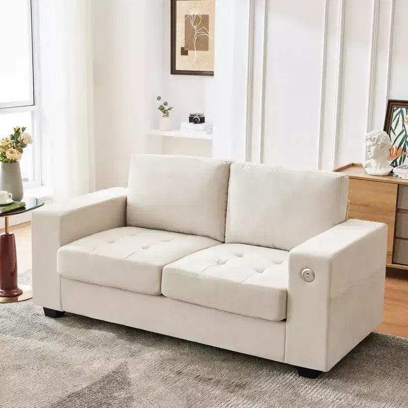 Canapé double minimaliste surdimensionné 71 - Canapé 2 places moderne en chenille, assise profonde, accoudoirs larges, poches de rangement latérales, housse de coussin lavable