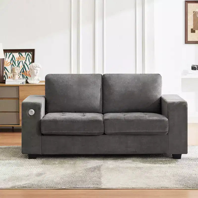 Canapé double minimaliste surdimensionné 71 - Canapé 2 places moderne en chenille, assise profonde, accoudoirs larges, poches de rangement latérales, housse de coussin lavable
