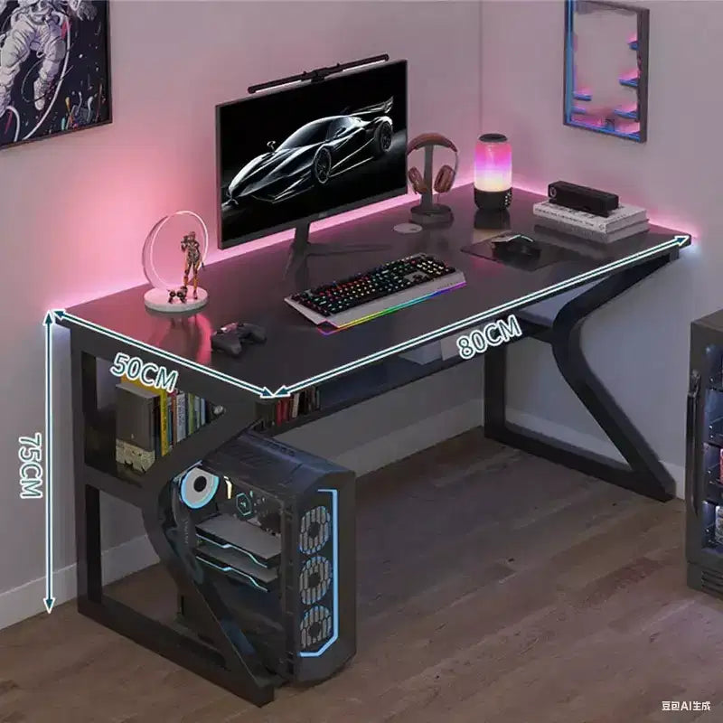 Bureau informatique industriel robuste Table de travail et de jeu avec étagères Structure métal et bois Gain de place pour bureau ou chambre Noir 80x50cm