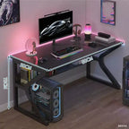 Bureau informatique industriel robuste Table de travail et de jeu avec étagères Structure métal et bois Gain de place pour bureau ou chambre Noir 80x50cm