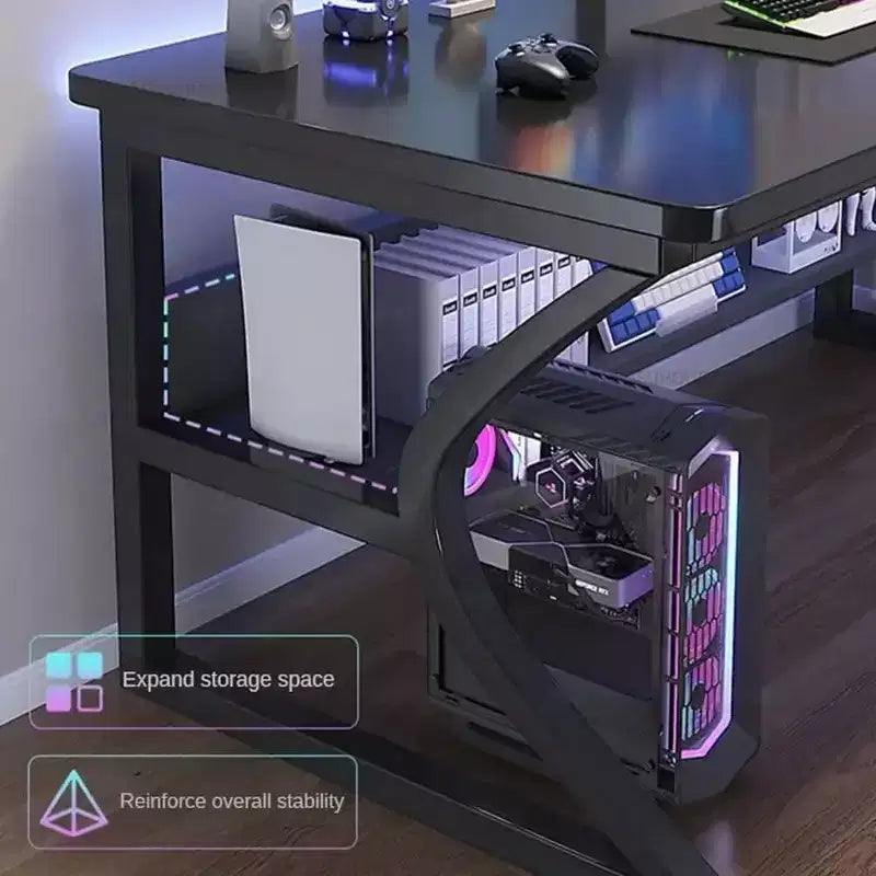 Bureau informatique industriel robuste Table de travail et de jeu avec étagères Structure métal et bois Gain de place pour bureau ou chambre Noir 80x50cm