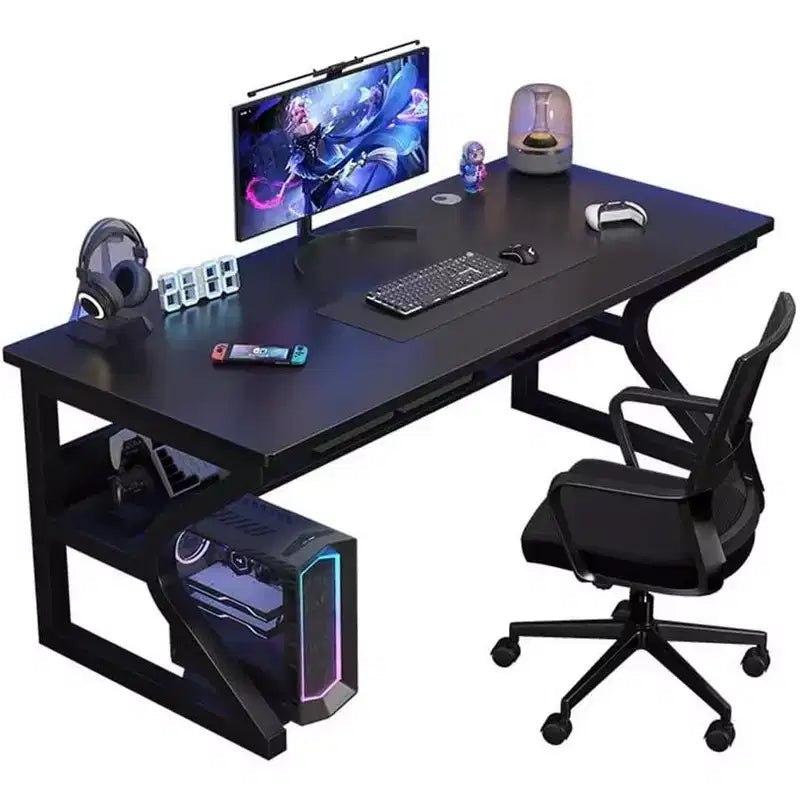 Bureau informatique industriel robuste Table de travail et de jeu avec étagères Structure métal et bois Gain de place pour bureau ou chambre Noir 80x50cm