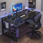 Bureau informatique industriel robuste Table de travail et de jeu avec étagères Structure métal et bois Gain de place pour bureau ou chambre Noir 80x50cm