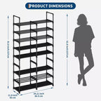 Étagère à chaussures 8 niveaux - Cadre en métal avec étagères en tissu, 86,9 cm de large, organiseur noir pouvant contenir 32 paires, économiseur d'espace réglable pour entrée ou placard