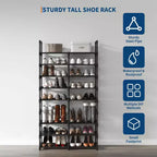 Étagère à chaussures 8 niveaux - Cadre en métal avec étagères en tissu, 86,9 cm de large, organiseur noir pouvant contenir 32 paires, économiseur d'espace réglable pour entrée ou placard