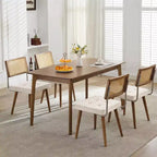 Lot de 2 Chaises de Salle à Manger en Rotin Naturel Rembourrées en Lin avec Dossier Haut en Cannage et Pieds en Bois pour Salle à Manger/Cuisine, Beige.